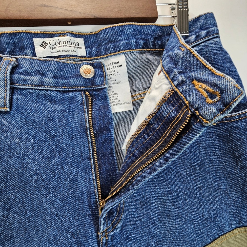 Y2K Columbia Field Jeans Mens 32x34 Blue Tan Canvas Brush Guard Hunting Work. - Picture 5 of 11
